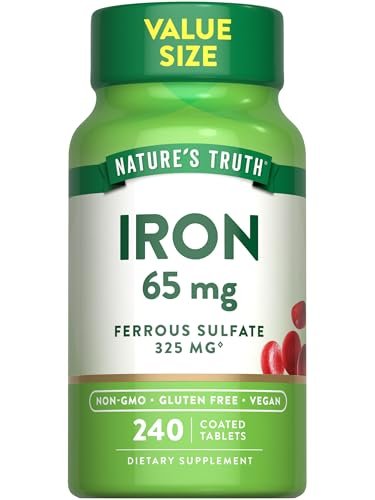 Nature's Truth Eisen Tabletten 65 mg | 240 Stück | 325 mg Eisensulfat | Veganes, Nicht-GVO & Glutenfreies Nahrungsergänzungsmittel