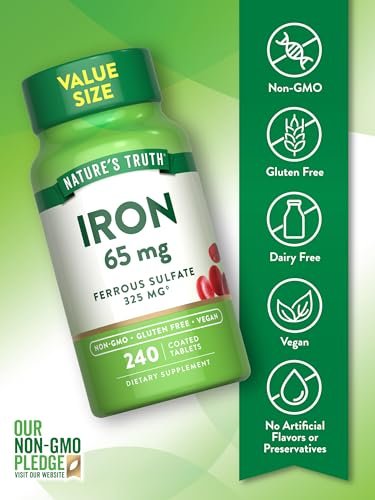 Nature's Truth Eisen Tabletten 65 mg | 240 Stück | 325 mg Eisensulfat | Veganes, Nicht-GVO & Glutenfreies Nahrungsergänzungsmittel