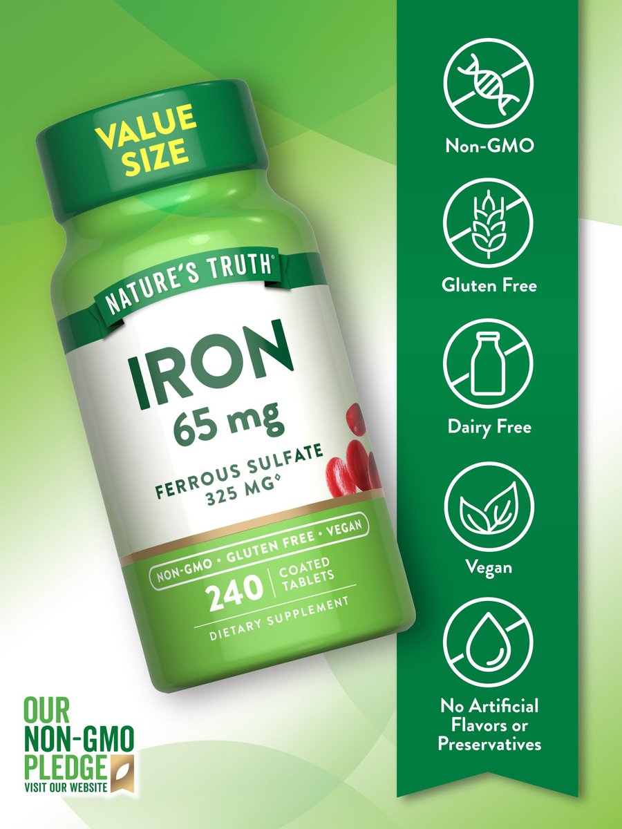 Nature's Truth Eisen Tabletten 65 mg | 240 Stück | 325 mg Eisensulfat | Veganes, Nicht-GVO & Glutenfreies Nahrungsergänzungsmittel