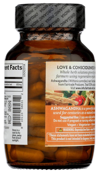 ORGANIC INDIA Ashwagandha Kapseln - Bio Ashwagandha Nahrungsergänzung - Vegane Ashwagandha Wurzel, Glutenfrei, Koscher, Nicht-GVO, Unterstützt Stressabbau, Energie und Schlaf - 60 Kapseln