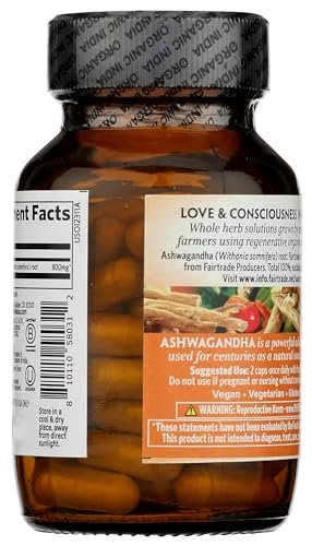 ORGANIC INDIA Ashwagandha Kapseln - Bio Ashwagandha Nahrungsergänzung - Vegane Ashwagandha Wurzel, Glutenfrei, Koscher, Nicht-GVO, Unterstützt Stressabbau, Energie und Schlaf - 60 Kapseln