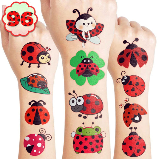 96 Marienkäfer Tattoos für Kinder – Vorgeschnittene temporäre Tattoos, Partygeschenke, Geburtstagsdekoration, Klassenzimmerbelohnungen, Halloween-Geschenke für Jungen und Mädchen