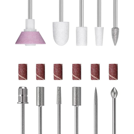 11-teiliges Nagelfräser-Bit-Set mit 6 Feilenbändern 3/32 Zoll – Professionelle Diamant- und Hartmetallbohrer für Acryl-Maniküre und Pediküre