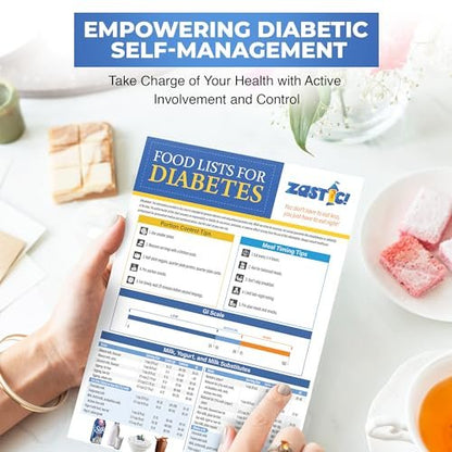 Zastic! Laminierte Diabetes-Lebensmitteltabelle & Mahlzeitenplaner 8,5"x11" – 345 Lebensmittel mit Portionsgrößen, Kohlenhydraten, Kalorien und glykämischem Index