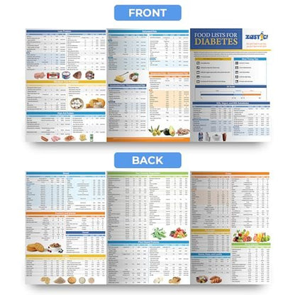 Zastic! Laminierte Diabetes-Lebensmitteltabelle & Mahlzeitenplaner 8,5"x11" – 345 Lebensmittel mit Portionsgrößen, Kohlenhydraten, Kalorien und glykämischem Index