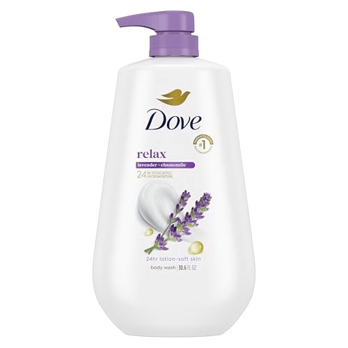 Dove Body Wash mit Pumpe Entspannend Lavendelöl & Kamille für 24h Lotion-Weiche Haut Feuchtigkeitsspendender Reiniger ohne Sulfate ohne Parabene 30,6 Oz