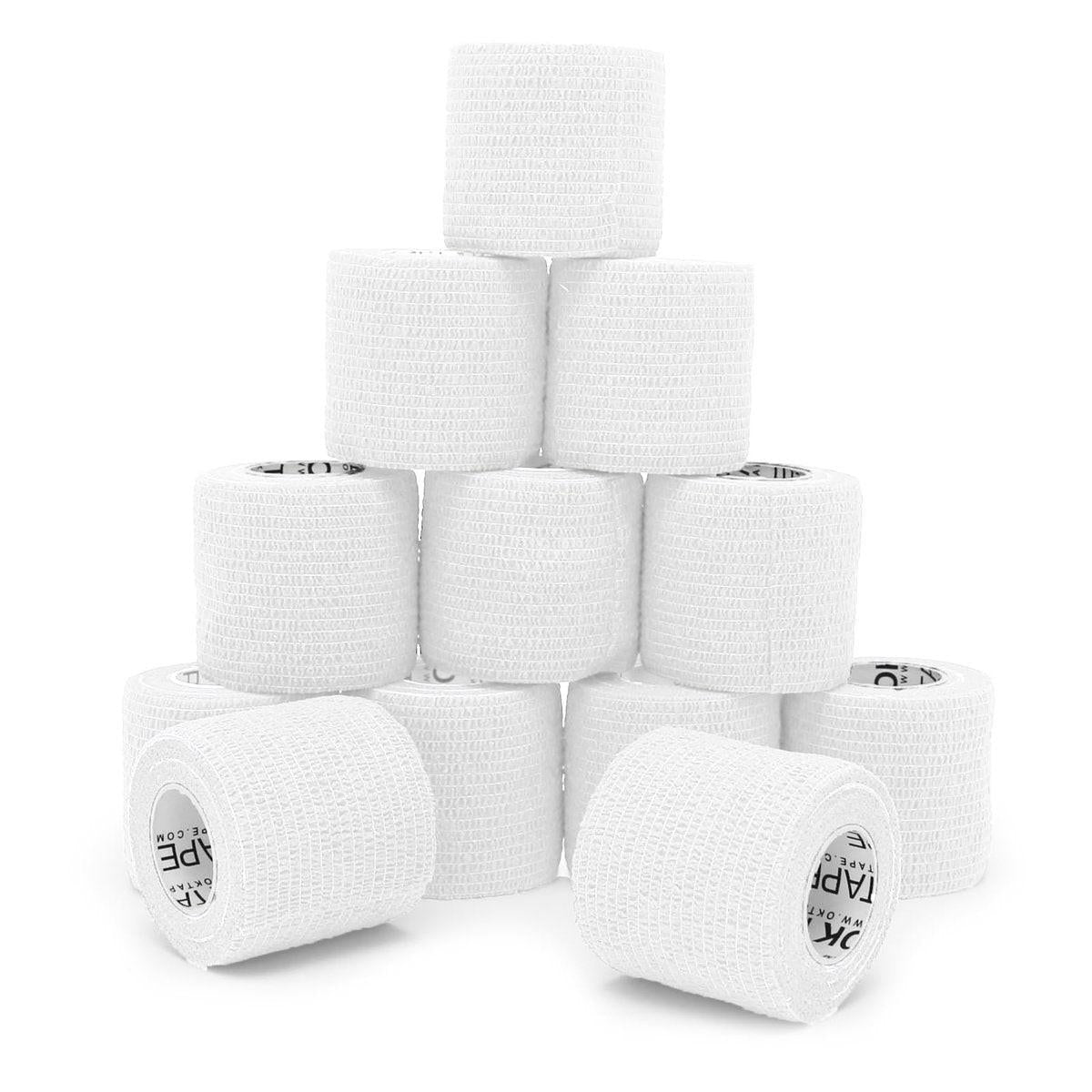 OK TAPE 12 Rollen Selbstklebende Bandage, elastisches Sporttape, selbsthaftendes Verbandstape, Vet Wrap, medizinisches Tape für Handgelenk, Füße, 5 cm x 4,6 m - Weiß