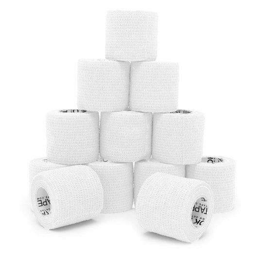 OK TAPE 12 Rollen Selbstklebende Bandage, elastisches Sporttape, selbsthaftendes Verbandstape, Vet Wrap, medizinisches Tape für Handgelenk, Füße, 5 cm x 4,6 m - Weiß