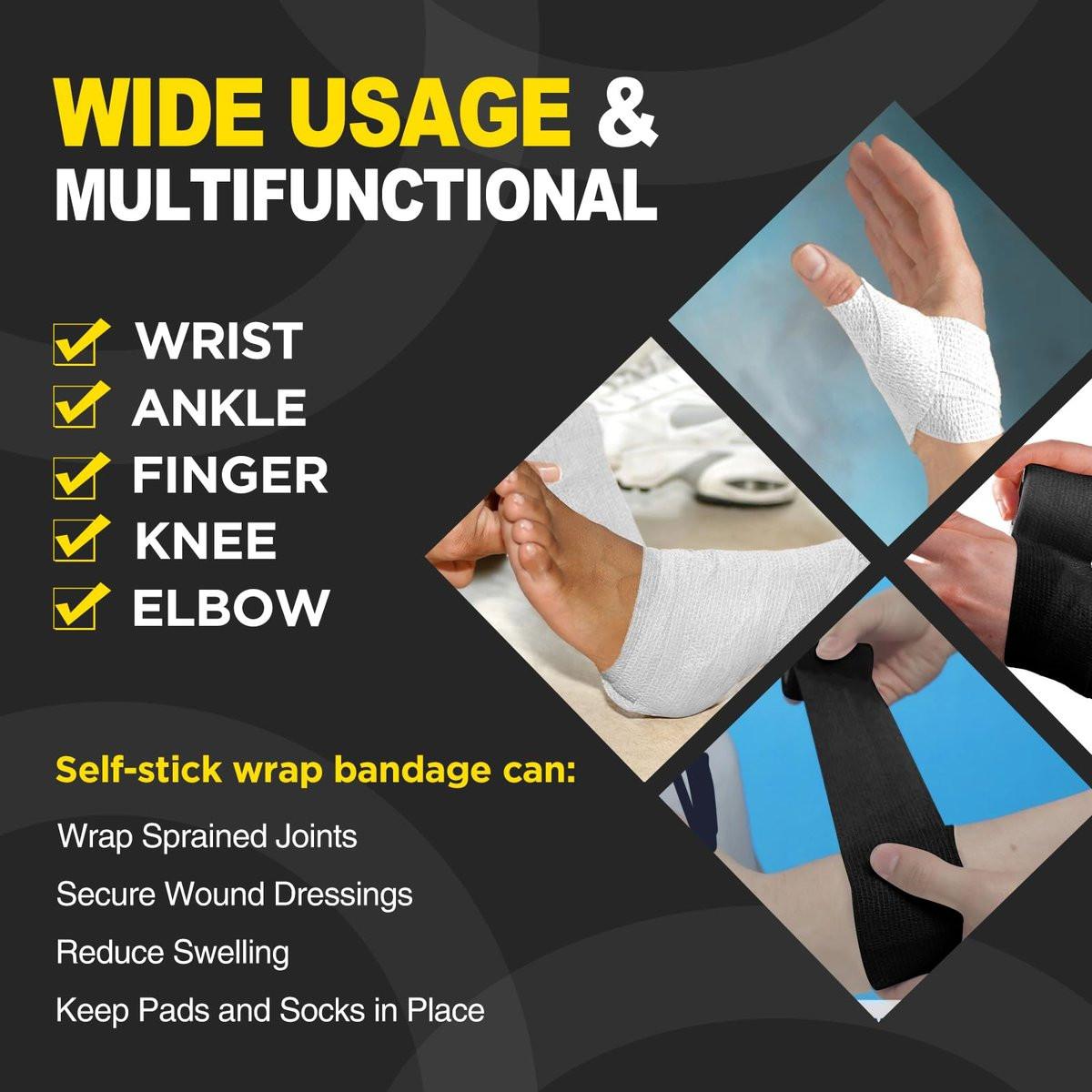 OK TAPE 12 Rollen Selbstklebende Bandage, elastisches Sporttape, selbsthaftendes Verbandstape, Vet Wrap, medizinisches Tape für Handgelenk, Füße, 5 cm x 4,6 m - Weiß
