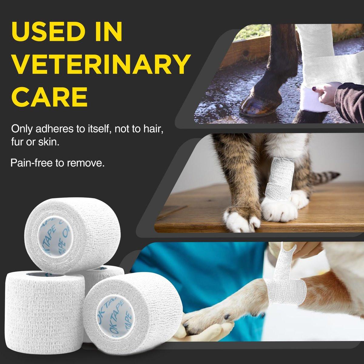 OK TAPE 12 Rollen Selbstklebende Bandage, elastisches Sporttape, selbsthaftendes Verbandstape, Vet Wrap, medizinisches Tape für Handgelenk, Füße, 5 cm x 4,6 m - Weiß