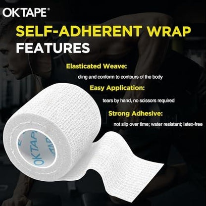 OK TAPE 12 Rollen Selbstklebende Bandage, elastisches Sporttape, selbsthaftendes Verbandstape, Vet Wrap, medizinisches Tape für Handgelenk, Füße, 5 cm x 4,6 m - Weiß