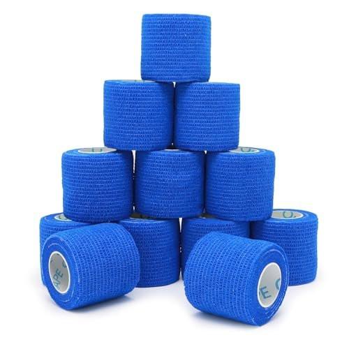 OK TAPE 12 Rollen Selbstklebender Verbandwickel, Elastisches Athletik-Tape, Selbsthaftendes Bandagen-Tape, Veterinärwickel, medizinische Wickel für Handgelenk, Füße, 5 cm x 4,5 m - Blau