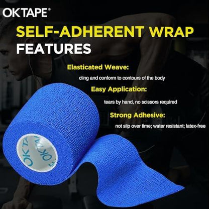 OK TAPE 12 Rollen Selbstklebender Verbandwickel, Elastisches Athletik-Tape, Selbsthaftendes Bandagen-Tape, Veterinärwickel, medizinische Wickel für Handgelenk, Füße, 5 cm x 4,5 m - Blau