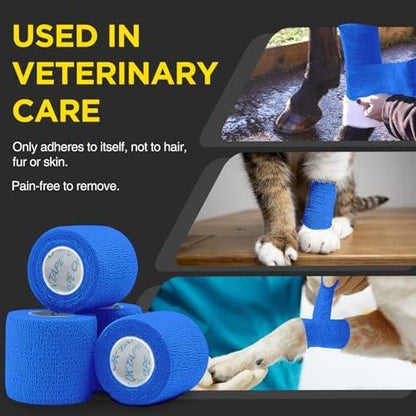 OK TAPE 12 Rollen Selbstklebender Verbandwickel, Elastisches Athletik-Tape, Selbsthaftendes Bandagen-Tape, Veterinärwickel, medizinische Wickel für Handgelenk, Füße, 5 cm x 4,5 m - Blau