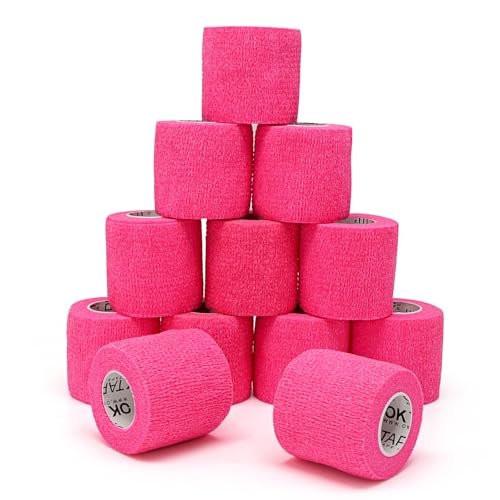 OK TAPE 12 Rollen Selbstklebende Bandage, Elastisches Athletik-Tape, Selbsthaftendes Verbandstape, Veterinärwickel, medizinisches Tape für Handgelenk, Füße, 2" x 4,6 m - Rosa