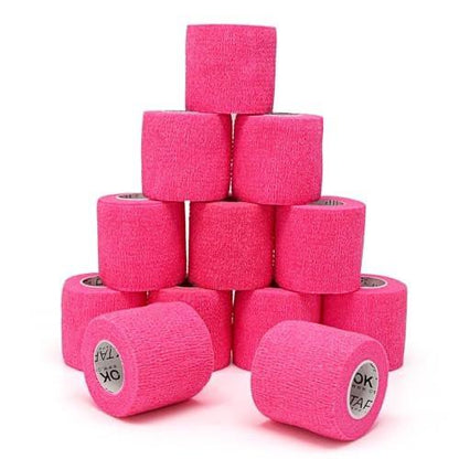 OK TAPE 12 Rollen Selbstklebende Bandage, Elastisches Athletik-Tape, Selbsthaftendes Verbandstape, Veterinärwickel, medizinisches Tape für Handgelenk, Füße, 2" x 4,6 m - Rosa