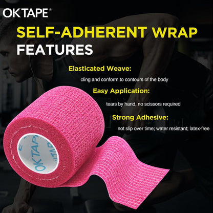OK TAPE 12 Rollen Selbstklebende Bandage, Elastisches Athletik-Tape, Selbsthaftendes Verbandstape, Veterinärwickel, medizinisches Tape für Handgelenk, Füße, 2" x 4,6 m - Rosa