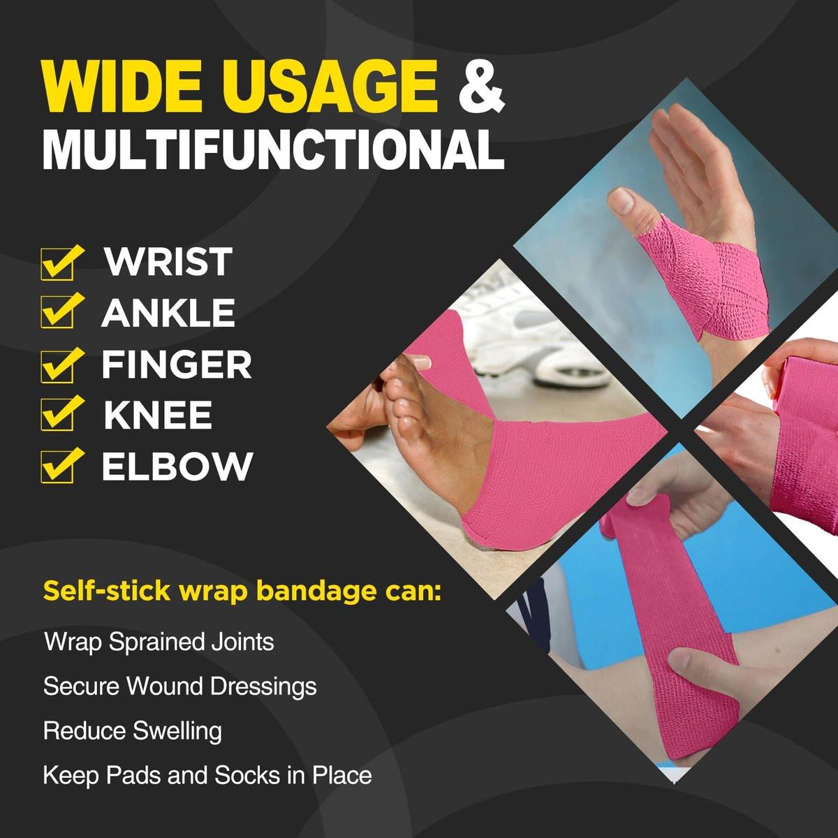 OK TAPE 12 Rollen Selbstklebende Bandage, Elastisches Athletik-Tape, Selbsthaftendes Verbandstape, Veterinärwickel, medizinisches Tape für Handgelenk, Füße, 2" x 4,6 m - Rosa