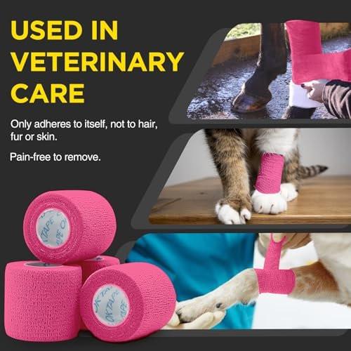 OK TAPE 12 Rollen Selbstklebende Bandage, Elastisches Athletik-Tape, Selbsthaftendes Verbandstape, Veterinärwickel, medizinisches Tape für Handgelenk, Füße, 2" x 4,6 m - Rosa