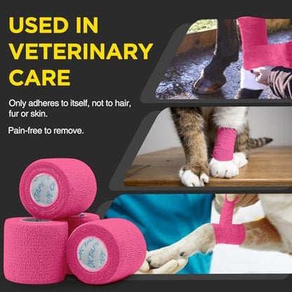 OK TAPE 12 Rollen Selbstklebende Bandage, Elastisches Athletik-Tape, Selbsthaftendes Verbandstape, Veterinärwickel, medizinisches Tape für Handgelenk, Füße, 2" x 4,6 m - Rosa