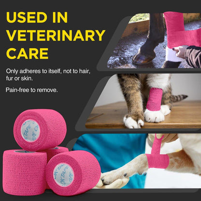 OK TAPE 12 Rollen Selbstklebende Bandage, Elastisches Athletik-Tape, Selbsthaftendes Verbandstape, Veterinärwickel, medizinisches Tape für Handgelenk, Füße, 2" x 4,6 m - Rosa