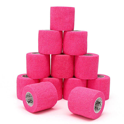 OK TAPE 12 Rollen Selbstklebende Bandage, Elastisches Athletik-Tape, Selbsthaftendes Verbandstape, Veterinärwickel, medizinisches Tape für Handgelenk, Füße, 2" x 4,6 m - Rosa