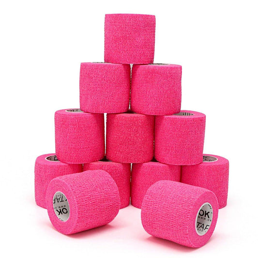 OK TAPE 12 Rollen Selbstklebende Bandage, Elastisches Athletik-Tape, Selbsthaftendes Verbandstape, Veterinärwickel, medizinisches Tape für Handgelenk, Füße, 2" x 4,6 m - Rosa