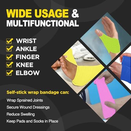 OK TAPE 12 Rollen Selbstklebender Verband, Elastisches Sporttape, Selbsthaftendes Band, Veterinärwickel, Medizinisches Tape für Handgelenk, Füße, 5 cm x 4,5 m