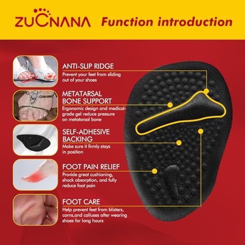 ZUCNANA Ball-of-Foot-Polster für Damen – 4 Paar Metatarsal-Pads, Anti-Rutsch-Fersenpolster gegen Blasen und Verrutschen (Beige+Schwarz)