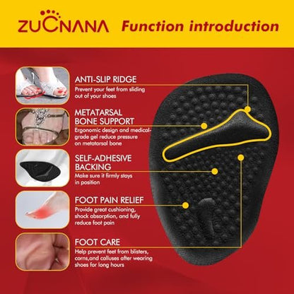 ZUCNANA Ball-of-Foot-Polster für Damen – 4 Paar Metatarsal-Pads, Anti-Rutsch-Fersenpolster gegen Blasen und Verrutschen (Beige+Schwarz)