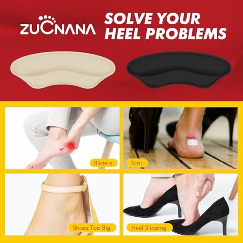 ZUCNANA Ball-of-Foot-Polster für Damen – 4 Paar Metatarsal-Pads, Anti-Rutsch-Fersenpolster gegen Blasen und Verrutschen (Beige+Schwarz)