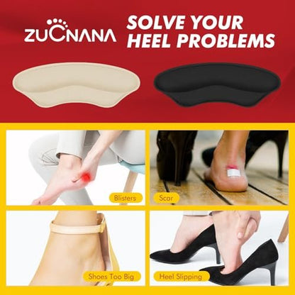 ZUCNANA Ball-of-Foot-Polster für Damen – 4 Paar Metatarsal-Pads, Anti-Rutsch-Fersenpolster gegen Blasen und Verrutschen (Beige+Schwarz)