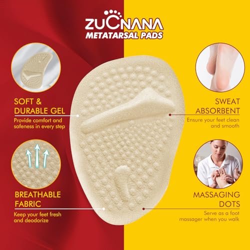 ZUCNANA Ball-of-Foot-Polster für Damen – 4 Paar Metatarsal-Pads, Anti-Rutsch-Fersenpolster gegen Blasen und Verrutschen (Beige+Schwarz)