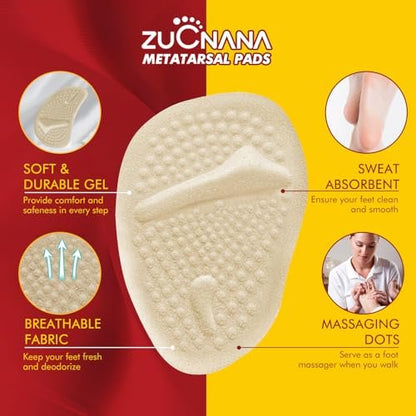 ZUCNANA Ball-of-Foot-Polster für Damen – 4 Paar Metatarsal-Pads, Anti-Rutsch-Fersenpolster gegen Blasen und Verrutschen (Beige+Schwarz)