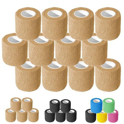 OZER 12er Pack 2 Zoll x 5 Yards Selbstklebende Bandage, Atmungsaktive Kohäsive Binde, Elastisches Selbsthaftendes Band für Sport, Handgelenk, Knöchel (Hautfarbe, 2 Zoll)