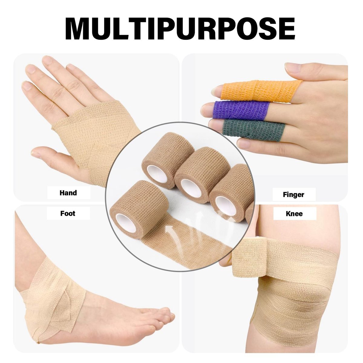 OZER 12er Pack 2 Zoll x 5 Yards Selbstklebende Bandage, Atmungsaktive Kohäsive Binde, Elastisches Selbsthaftendes Band für Sport, Handgelenk, Knöchel (Hautfarbe, 2 Zoll)