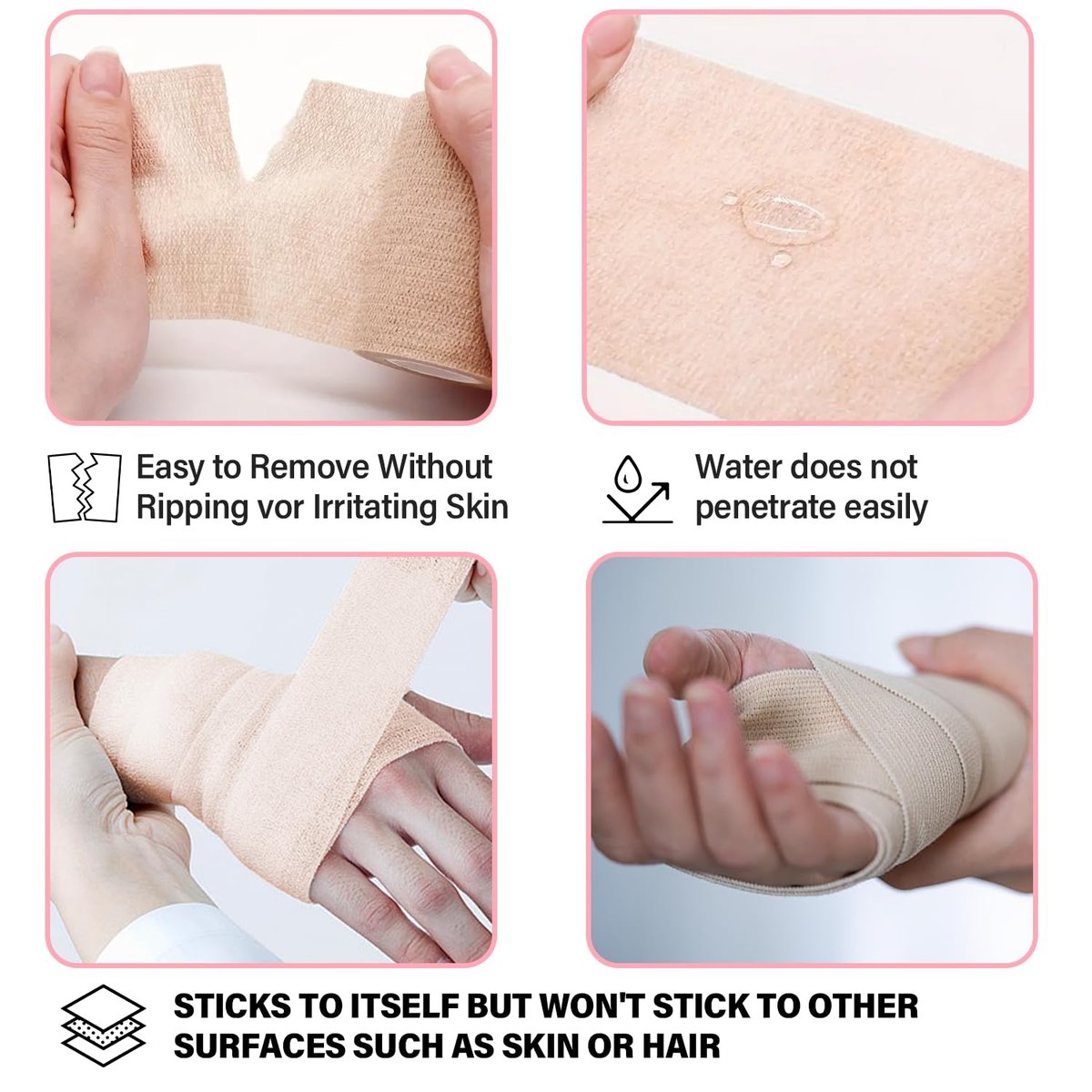 OZER 12er Pack 2 Zoll x 5 Yards Selbstklebende Bandage, Atmungsaktive Kohäsive Binde, Elastisches Selbsthaftendes Band für Sport, Handgelenk, Knöchel (Hautfarbe, 2 Zoll)