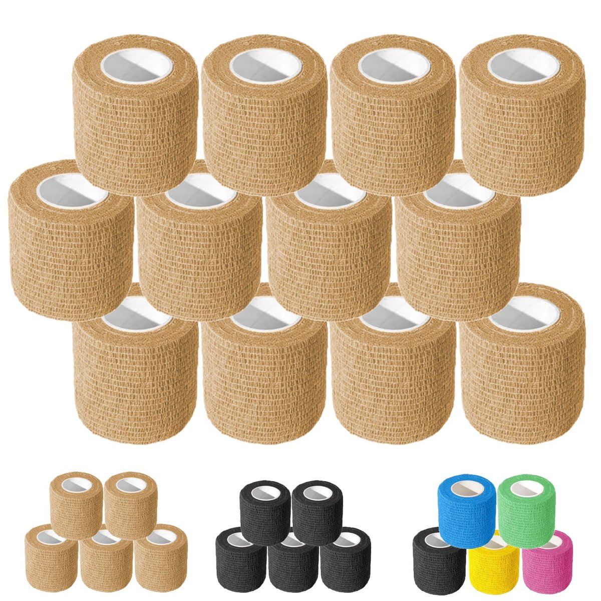 OZER 12er Pack 2 Zoll x 5 Yards Selbstklebende Bandage, Atmungsaktive Kohäsive Binde, Elastisches Selbsthaftendes Band für Sport, Handgelenk, Knöchel (Hautfarbe, 2 Zoll)