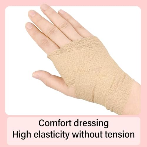 OZER 12er Pack 2 Zoll x 5 Yards Selbstklebende Bandage, Atmungsaktive Kohäsive Binde, Elastisches Selbsthaftendes Band für Sport, Handgelenk, Knöchel (Hautfarbe, 2 Zoll)
