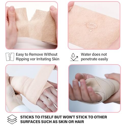 OZER 12er Pack 2 Zoll x 5 Yards Selbstklebende Bandage, Atmungsaktive Kohäsive Binde, Elastisches Selbsthaftendes Band für Sport, Handgelenk, Knöchel (Hautfarbe, 2 Zoll)