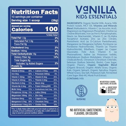 Naked Vanilla Kids Daily Essentials – Bio-Milchprotein-Shake mit 6 Bio-Gemüsesorten, 25 Vitaminen & Mineralstoffen, ohne künstliche Zusätze