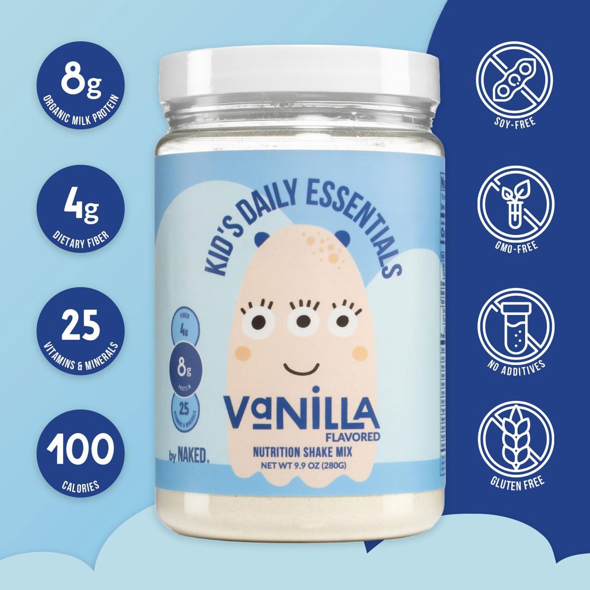 Naked Vanilla Kids Daily Essentials – Bio-Milchprotein-Shake mit 6 Bio-Gemüsesorten, 25 Vitaminen & Mineralstoffen, ohne künstliche Zusätze