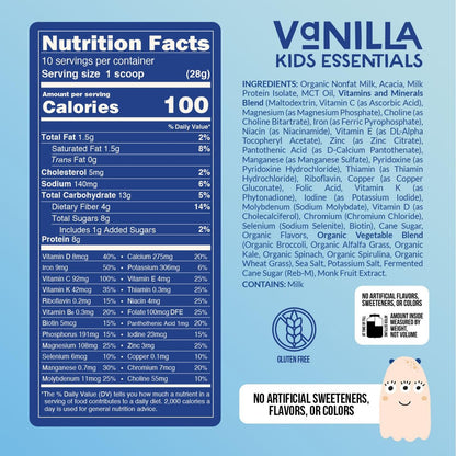 Naked Vanilla Kids Daily Essentials – Bio-Milchprotein-Shake mit 6 Bio-Gemüsesorten, 25 Vitaminen & Mineralstoffen, ohne künstliche Zusätze