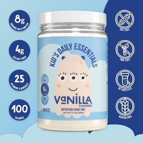 Naked Vanilla Kids Daily Essentials – Bio-Milchprotein-Shake mit 6 Bio-Gemüsesorten, 25 Vitaminen & Mineralstoffen, ohne künstliche Zusätze