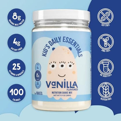 Naked Vanilla Kids Daily Essentials – Bio-Milchprotein-Shake mit 6 Bio-Gemüsesorten, 25 Vitaminen & Mineralstoffen, ohne künstliche Zusätze