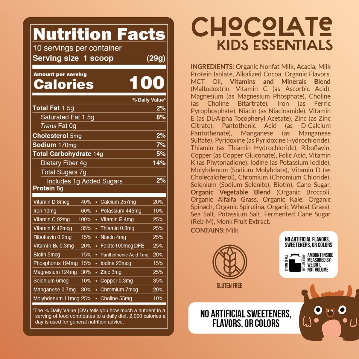 NAKED Chocolate Kids Daily Essentials – Protein-Shake für Kinder mit Bio-Milch, 6 Bio-Gemüsesorten, 25 Vitaminen und Mineralstoffen, ohne künstliche Süßstoffe, Aromen, Farben oder Konservierungsstoffe