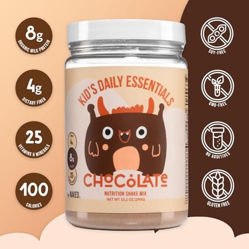 NAKED Chocolate Kids Daily Essentials – Protein-Shake für Kinder mit Bio-Milch, 6 Bio-Gemüsesorten, 25 Vitaminen und Mineralstoffen, ohne künstliche Süßstoffe, Aromen, Farben oder Konservierungsstoffe