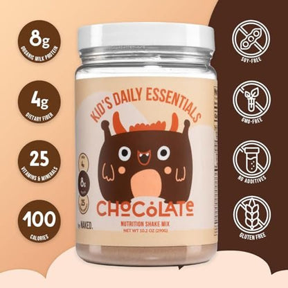 NAKED Chocolate Kids Daily Essentials – Protein-Shake für Kinder mit Bio-Milch, 6 Bio-Gemüsesorten, 25 Vitaminen und Mineralstoffen, ohne künstliche Süßstoffe, Aromen, Farben oder Konservierungsstoffe