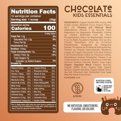 NAKED Chocolate Kids Daily Essentials – Protein-Shake für Kinder mit Bio-Milch, 6 Bio-Gemüsesorten, 25 Vitaminen und Mineralstoffen, ohne künstliche Süßstoffe, Aromen, Farben oder Konservierungsstoffe