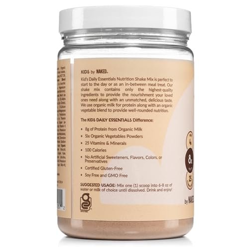 NAKED Chocolate Kids Daily Essentials – Protein-Shake für Kinder mit Bio-Milch, 6 Bio-Gemüsesorten, 25 Vitaminen und Mineralstoffen, ohne künstliche Süßstoffe, Aromen, Farben oder Konservierungsstoffe